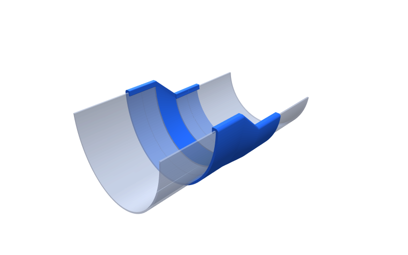 A gutter adapter joining half round gutter to deeper deepflow gutter.