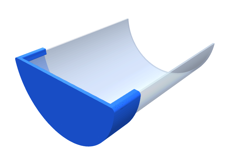 An end cap fitted to a length of half round gutter.